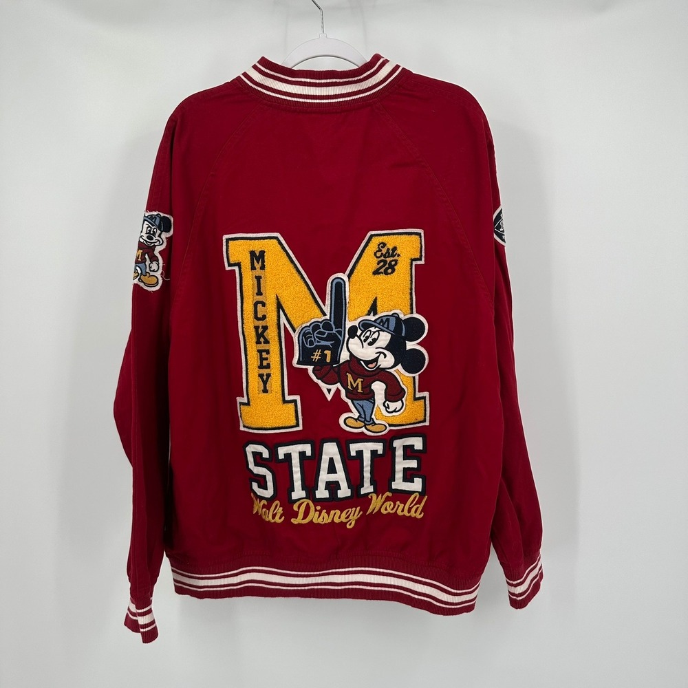 Disney Parks Mickey State University‎ Varsity Jacket Mens Size L Red Collegiate